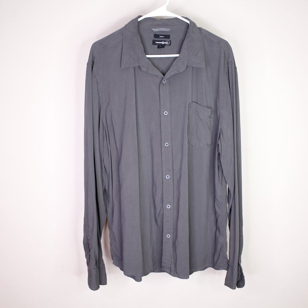 Treasure & Bond 2XL Trim Fit Grey Button-Down Rayon Shirt